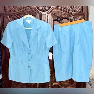 Vtg NWT Preston & York Women’s Ice Blue 2 PC Silk/Linen Skirt Suit! Sz 14!